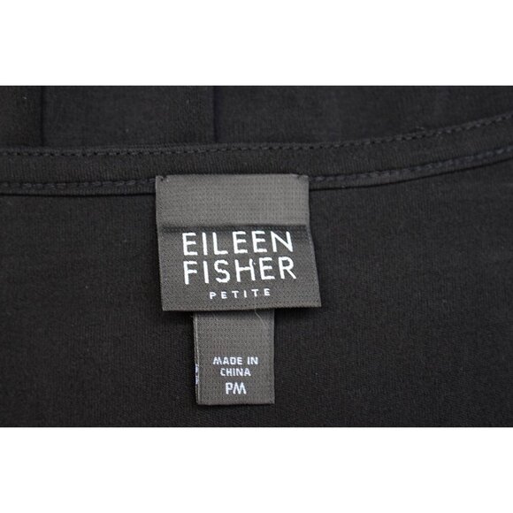 Eileen Fisher - Washable Stretch Silk Surplice (Faux Wrap) Dress, Black, PM Med - Picture 2 of 8